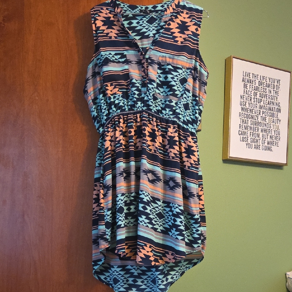 Rue21 Aztec Print High-Low Dress in Teal and Coral